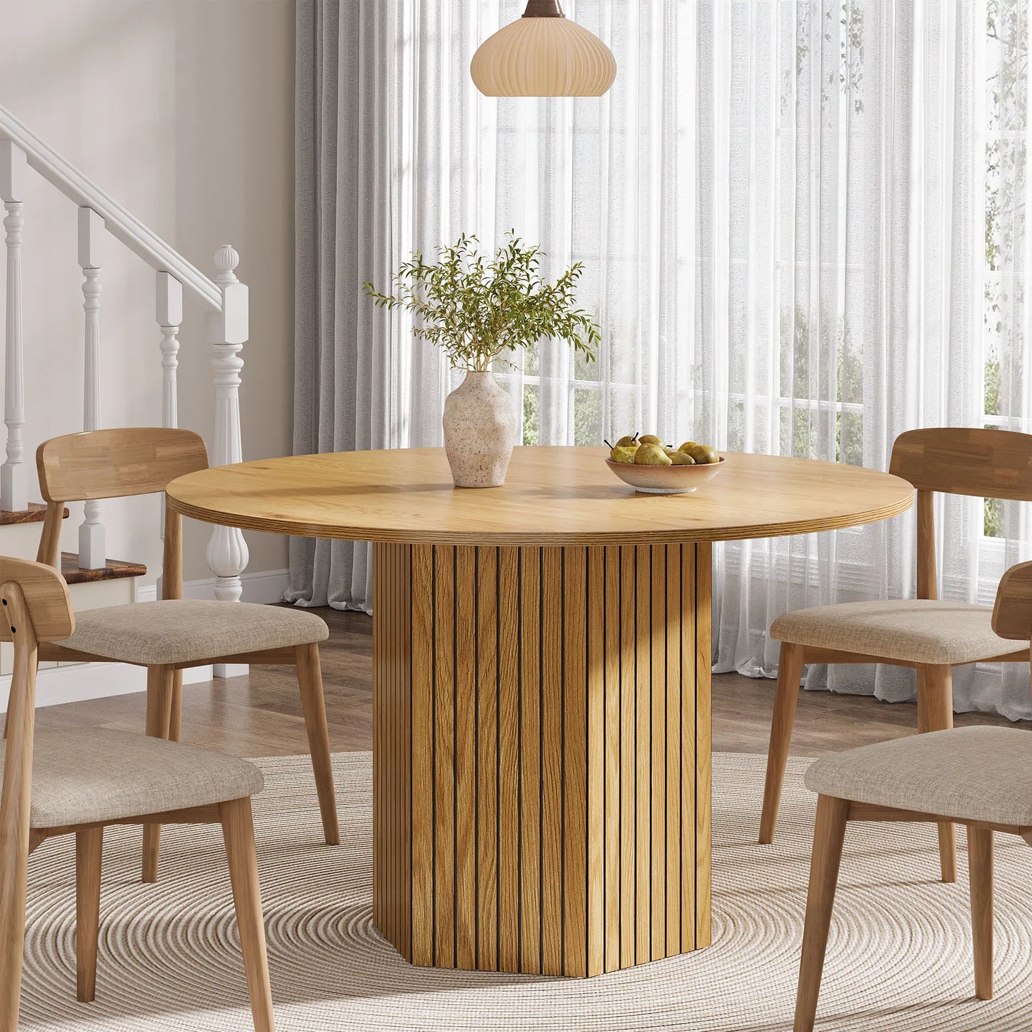 Tribesigns Round Dining Table For 4-6 People Farmhouse Kitchen