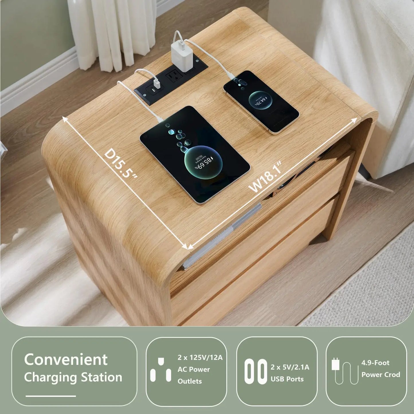 25" Tall Modern Nightstand Set of 2