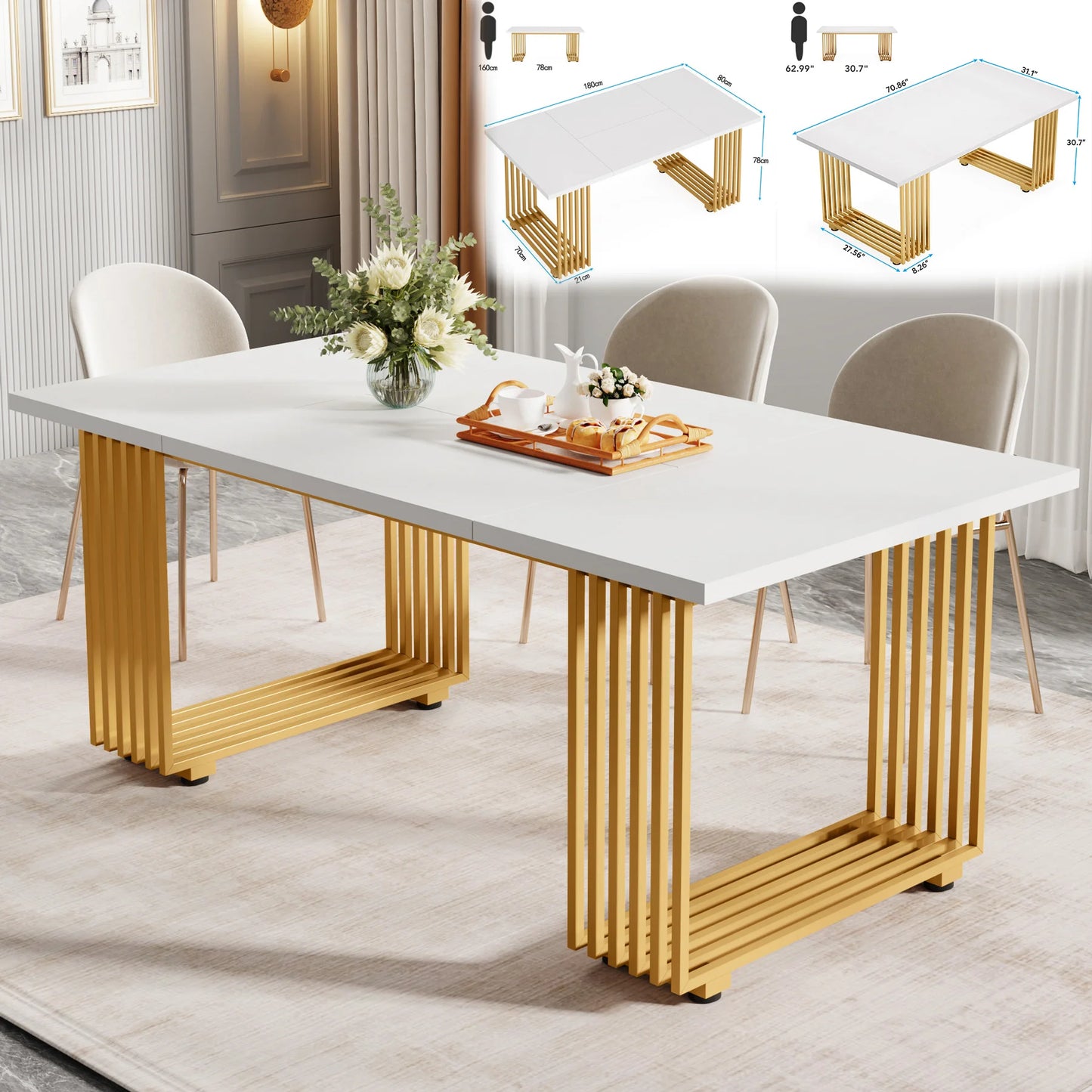 Tribesigns Modern Faux Marble Rectangular Dining Table